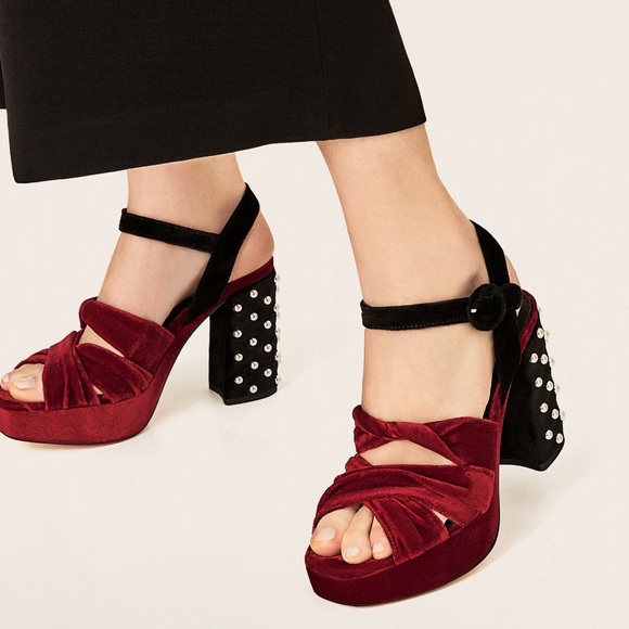 Zara Velvet Sandals With Beaded Detail - Picture 3 of 9